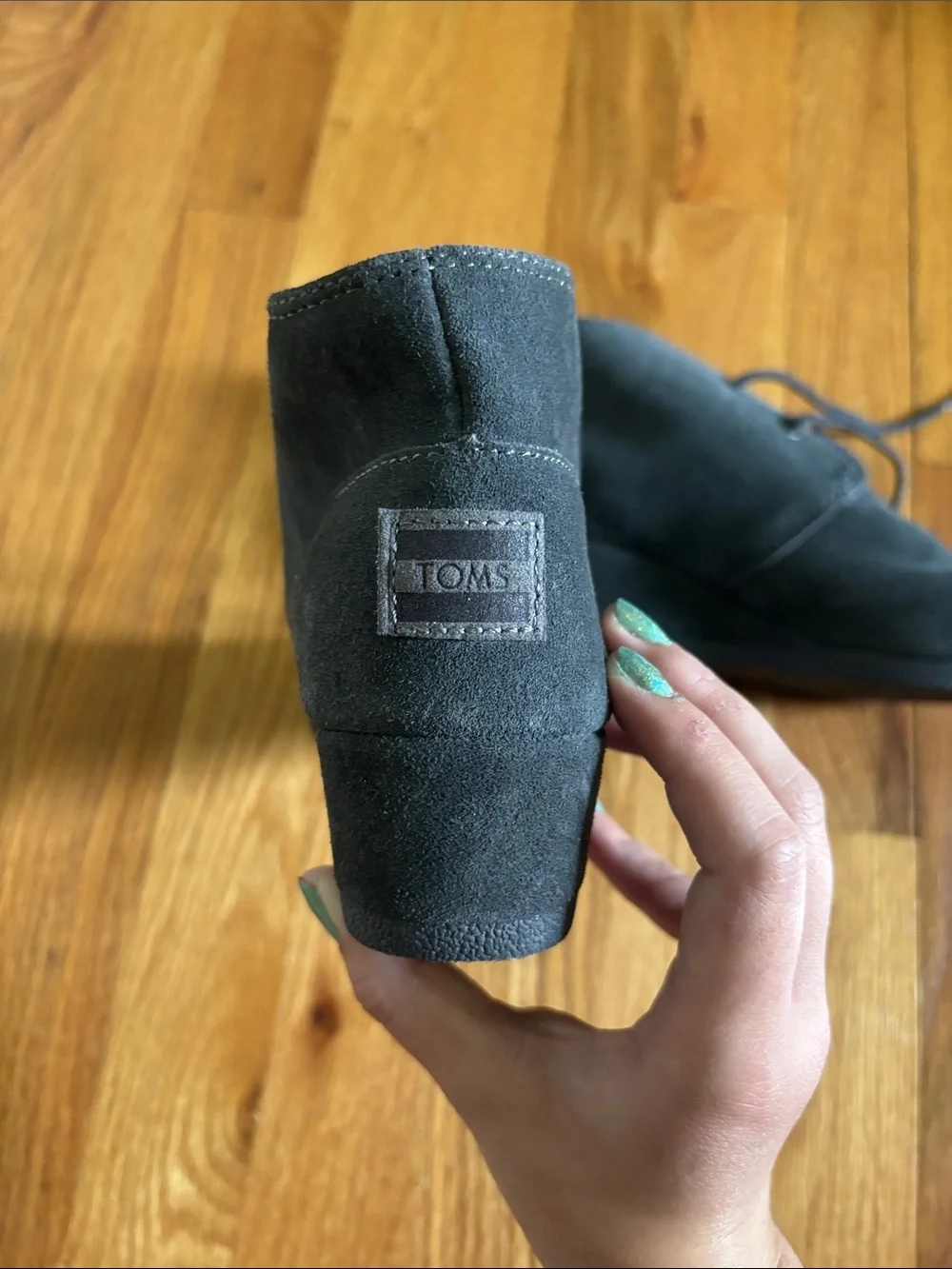 Toms Grey Suede Lace-Up Wedge Ankle Boots
